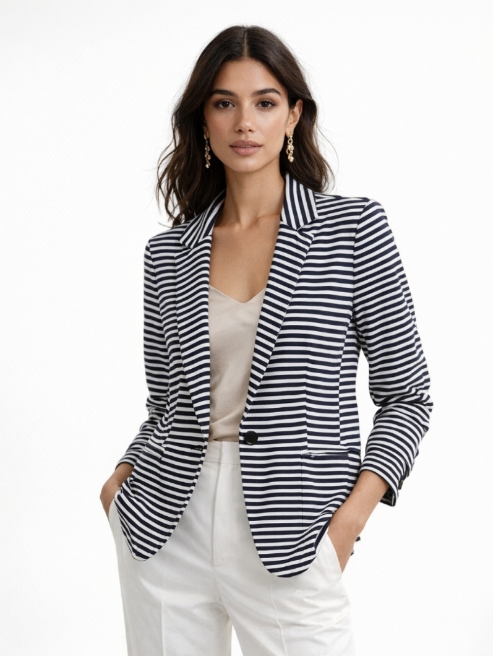 Philosophy Striped One Button Blazer Black White Large